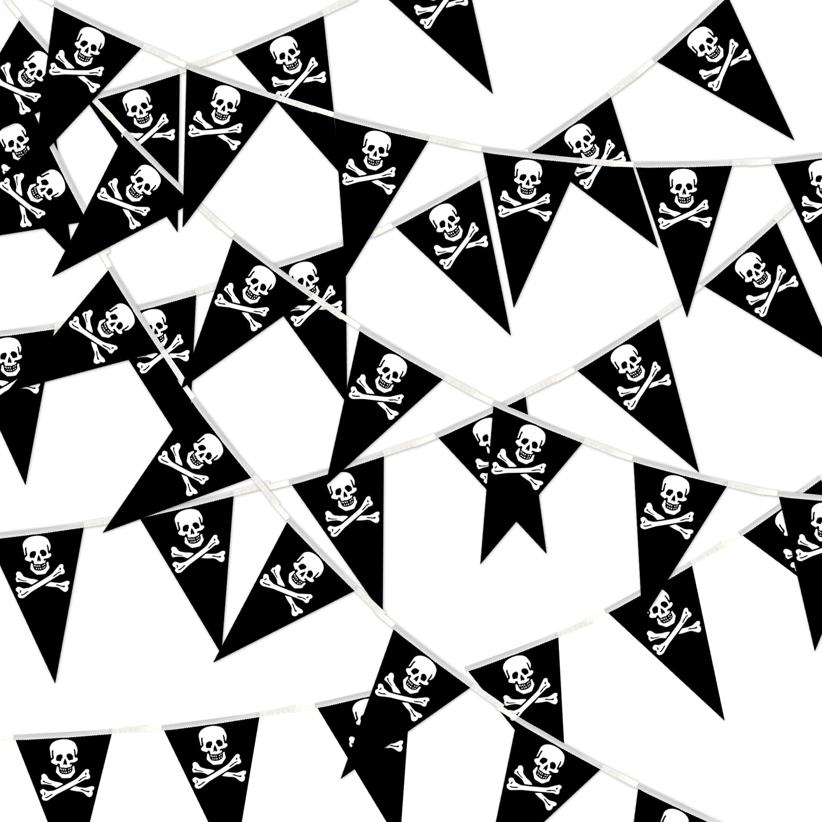 Photo 1 of MARFOREVER 52.5 Ft Pirate Banner, Pirate Party Decorations Birthday Halloween Banner Triangle Bunting Garland Skull Pennant Flags for Halloween Celebration Ship Supplies Outdoor Indoor Decorations