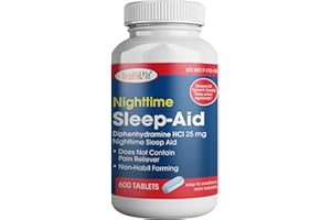 HEALTH LFE HealthPharma Nighttime Sleep-Aid, Diphenhydramine HCL Caplets, 25 mg (Blue), 600 Count