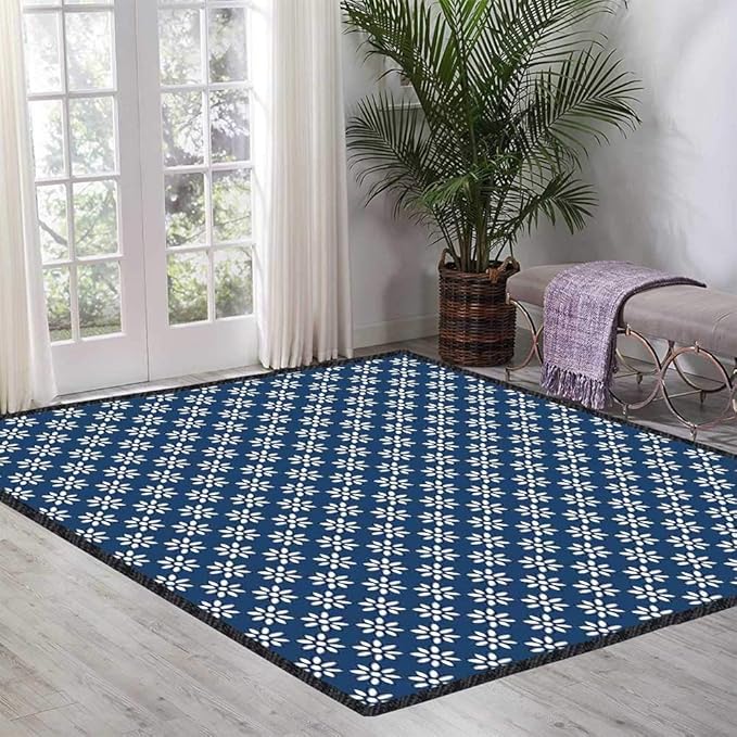 Alfombra Holandesa de Estilo Dibujado a Mano con Flores Blancas sobre