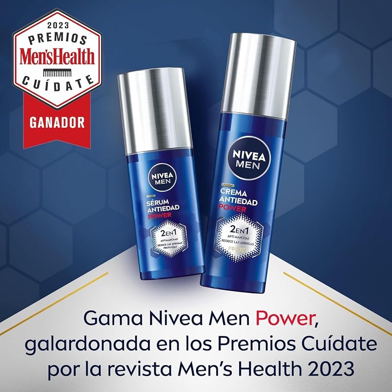 Nivea men power anti-aging serum 2 em 1 anti-manchas e antirrugas (1 x 30 ml), soro facial com luminous 630 para homens, soro anti-manchas com ácido hialurônico