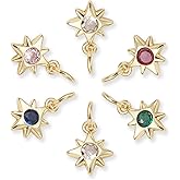 KitBeads 20pcs Cubic Zirconia North Pole Star Charms Brass 18k Real Gold Plated Star Shaped Charm for Jewelry Making Bracelets Necklace Earrings Bulk