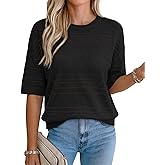XIEERDUO Womens Half Sleeve Sweater Knit Crochet Blouses Tops 2026 Spring Summer Fashion Clothing Outfits