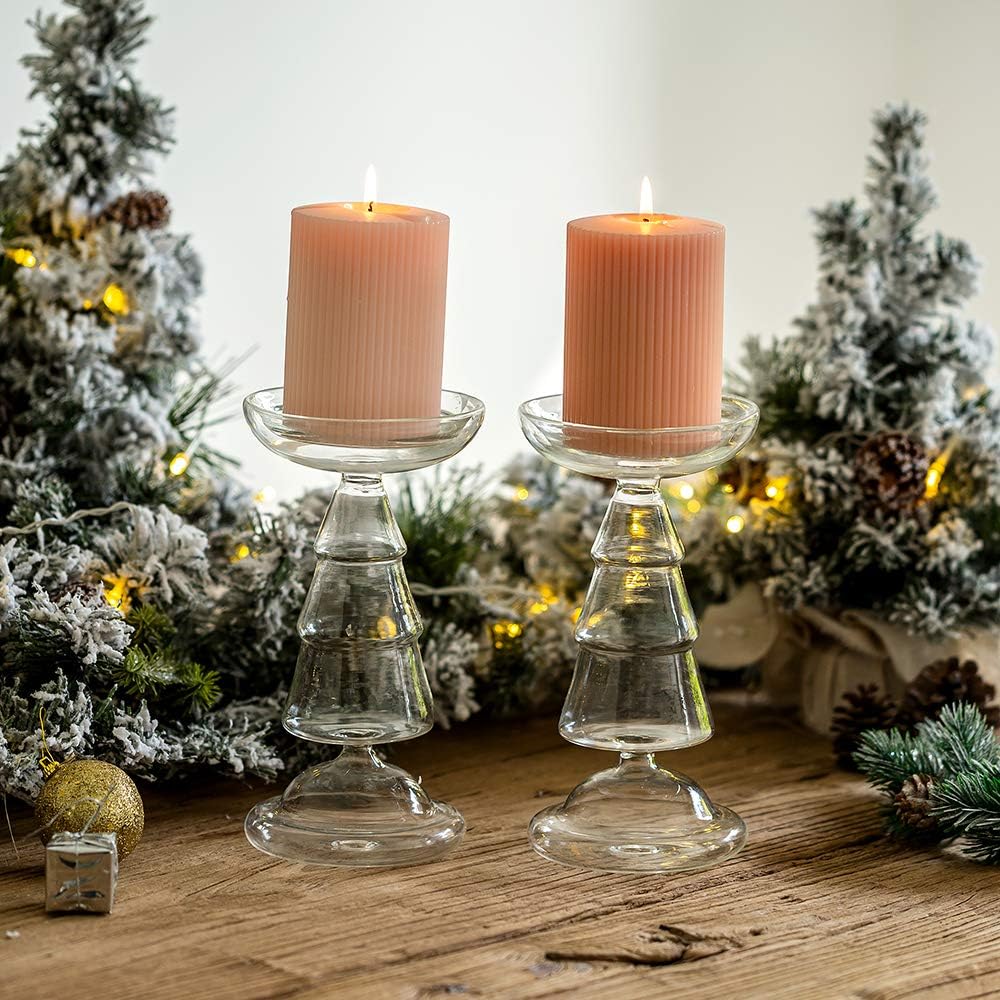 Candeleros Candelabros De Vidrio Transparente Cónico 2 Piezas Cóncava