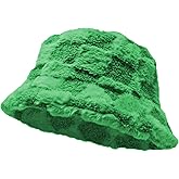 Glory Max Winter Fluffy Plush Bucket Hat Cozy Faux Fur Wide Brim Adjustable Size for Women