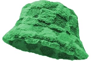 Glory Max Winter Fluffy Plush Bucket Hat Cozy Faux Fur Wide Brim Adjustable Size for Women