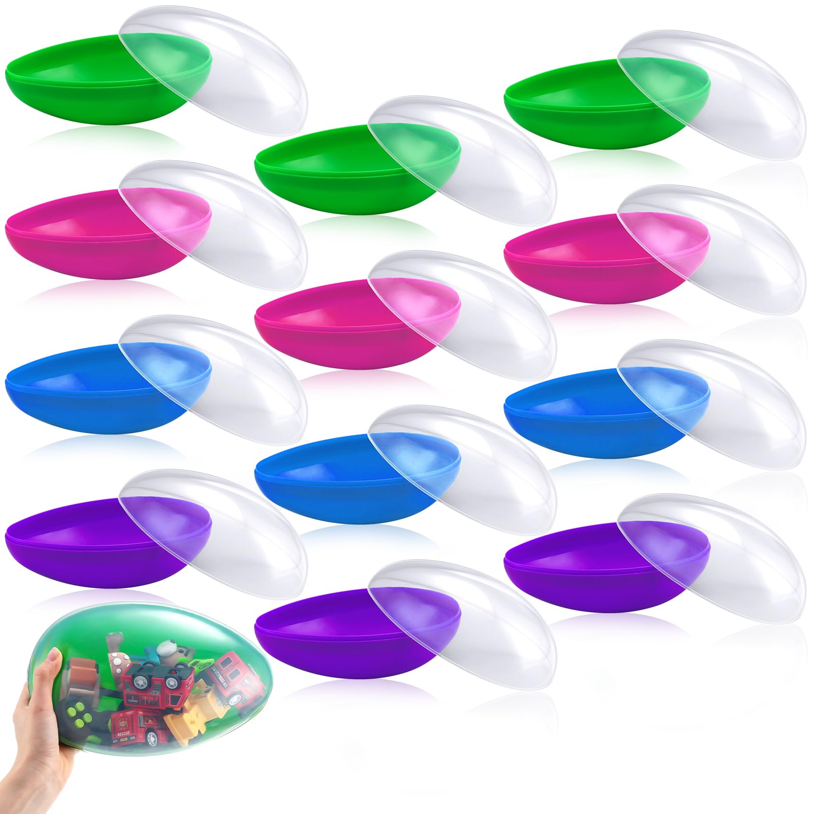 Photo 1 of Poen 12 Pcs Large Clear Easter Eggs Plastic Fillable 7.5 Inch Colorful Giant Transparent Jumbo Empty Easter Eggs Containers for Hunt Basket Stuffing Fillers Party Favors