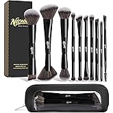 NEONIQ 10 PCS Foundation Contour Conceal Brush Set With Bag, Makeup Brushes, Double-End Multi-functional Brushes for Foundation Powder Blush Eyeliner Eyeshadows, Professional Face Brush Set(Black)