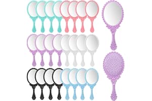 Goaste 24 Pack Vintage Handheld Mirror, Portable Embossed Flower Mirror, Hand Held Decorative Mirrors for Face Makeup, Travel, Camping, Home, Assorted Colors, 7"×3"