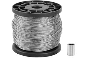 KEILEOHO 400 Ft 1/16 Stainless Steel Wire Rope, 304 Stainless Steel Cable 7 x 7 Strand Core Aircraft Cables Breaking Tension 368 Lbs with 20 PCS 8-Shaped Aluminum Sleeve Black Scroll