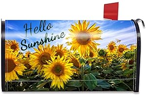 SAYANG Hello Sunflower Sunshine Magnetic Mailbox Cover - Sunflowers and Bees Wraps Post Letter Box Decor for Garden Yard Home Decor - 21" X 18" Waterproof Mailbox