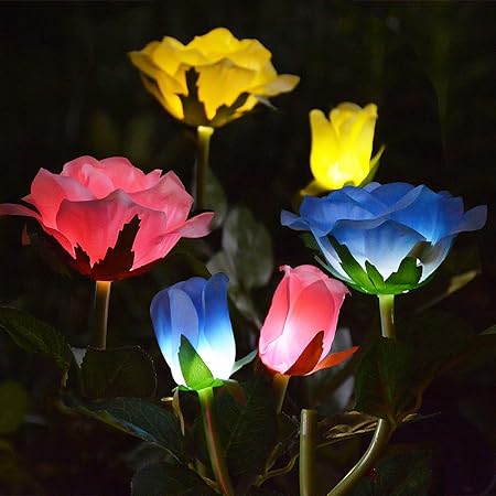 Amazon Com Abkshine 3 In 1 Solar Rose Flower Garden Stake Lights