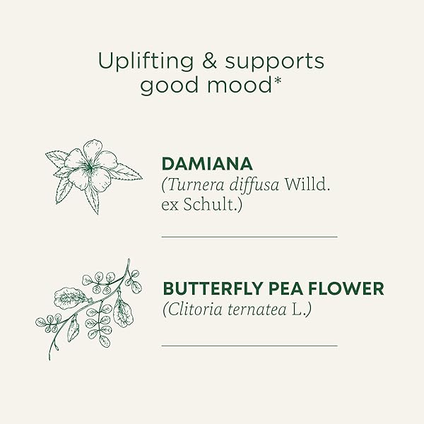 TRADITIONAL MEDICINALS ORGANIC, ROSY MOOD, DAMIANA & BUTTERFLY PEA FLOWER – UPLIFTING MOOD SUPPORT – KOSHER, NON-GMO, CAFFEINE-FREE, COMPOSTABLE – 16 TEA BAGS