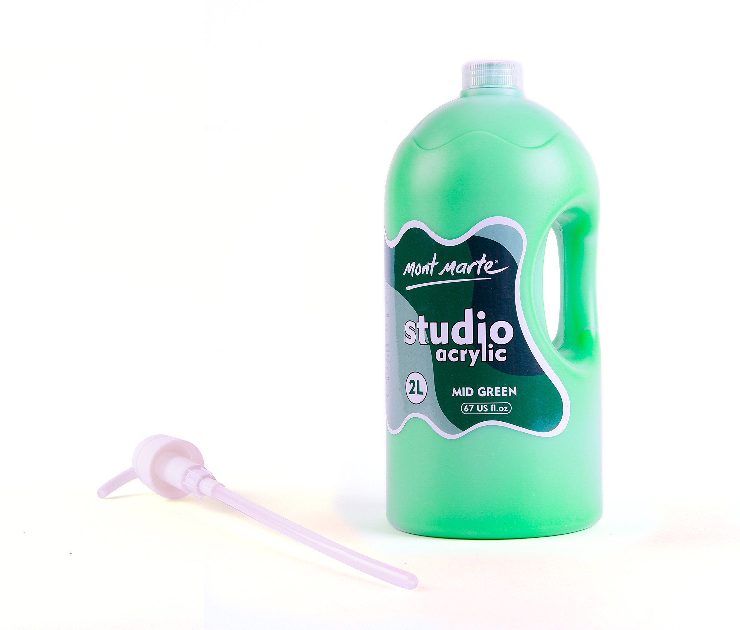 MONT MARTE Discovery School Acrylic, Mid Green, 1/2 Gallon (2 Liter). Ideal for Students and Artists. Excellent Coverage and Fast Drying. Pump Lid Included.