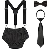 Baby Boys 1st/2nd Birthday Cake Smash Outfit Set Adjustable Suspenders Ties Bloomers for Birthday Photography
