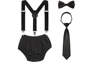 KAJEER Baby Boys 1st/2nd Birthday Cake Smash Outfit Set Adjustable Suspenders Ties Bloomers for Birthday Photography
