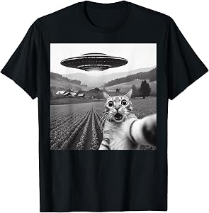 Cat Selfie with Alien UFO Funny Cat Gifts for Men Women Kid T-Shirt