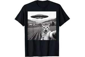 FUNNY CAT SELFIE GRAPHIC TEES Cat Selfie with Alien UFO Funny Cat Gifts for Men Women Kid T-Shirt
