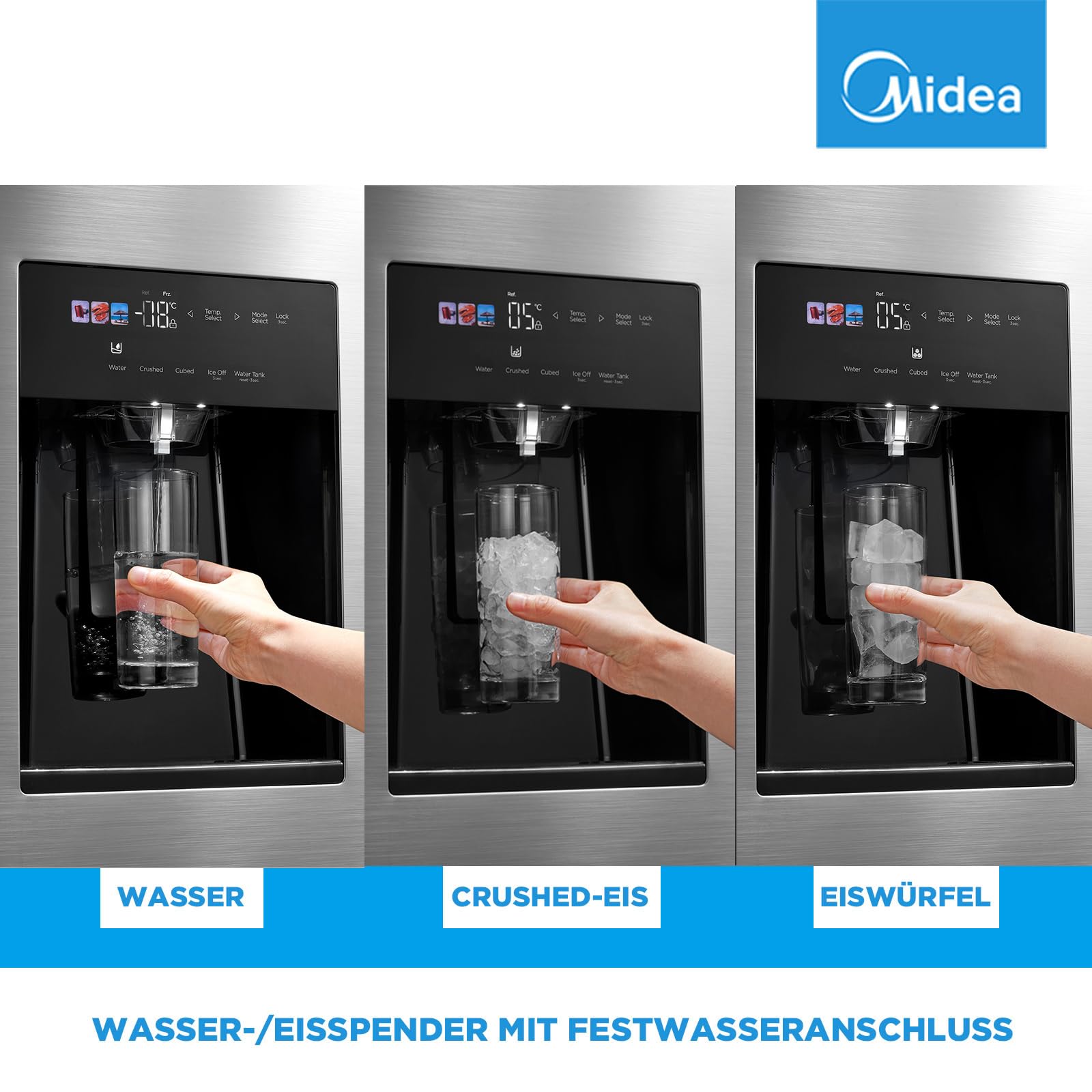 Midea Side-by-Side Kühl-Gefrierkombination 569 L | Eiswürfel- & Wasserspender, WiFi-Steuerung | No Frost, Multi-Air-Flow, Platinum Fresh | 178,6 cm, MDRS761MIE46 2