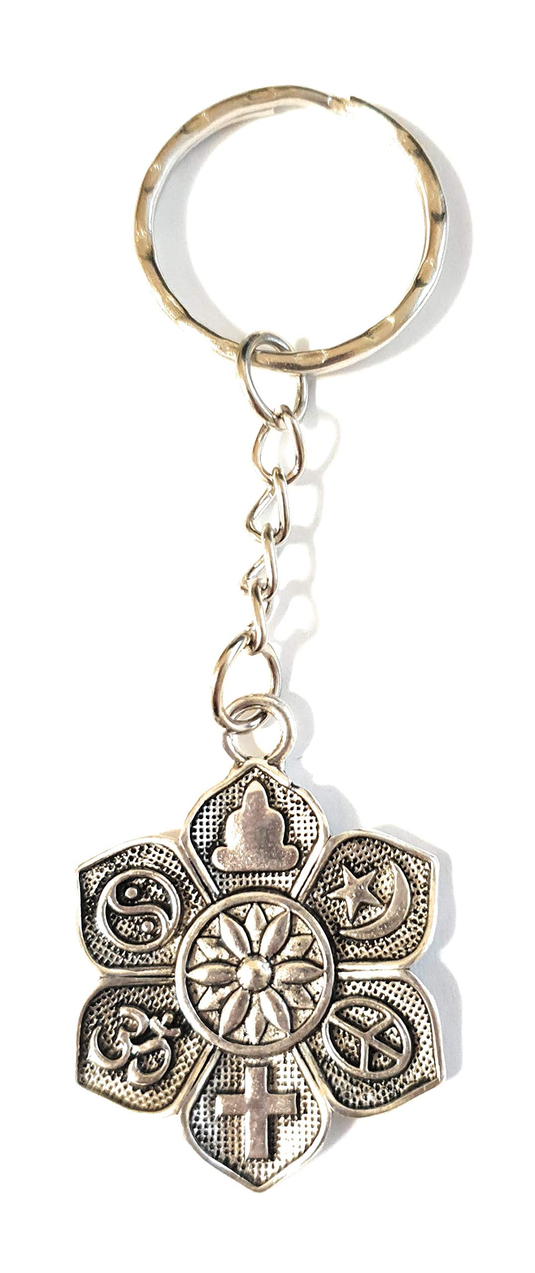 Dreambase Key Ring Lotus Pendant OM, Cross, Buddha, YinYang, Stars, Moon, Peace