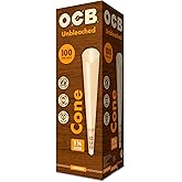 OCB Virgin Unbleached Pre-Rolled Rolling Paper Cones 1-1/4 (84mm) Size - 100 Cones