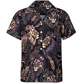 Hurspmr Men's Casual Animal Graphic Button Down Shirts Beach Shirt Hawaiian Tropical Floral Shirts Short Sleeve