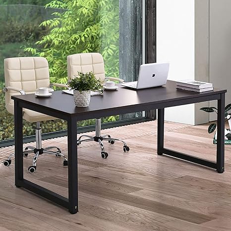 Amazon Com Modern Computer Desk 63 Large Office Desk Writing Study Table For Home Office Desk Workstation Wide Metal Sturdy Frame Thicker Steel Legs Black Kitchen Dining