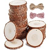 wohohoho 32pcs 3.2-3.6 inches Natural Wood Slices, Unfinished Craft Wood Kit Predrilled with Hole Thickened Wooden Circles with Bark for DIY Ornaments Christmas Wedding Decorations Wood Coasters Tags