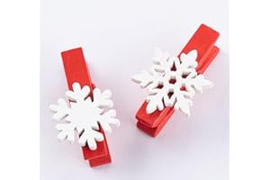 ilauke 30Pcs Christmas Wooden Clothespins, Mini Snowflake Clothespin Clips with 10M Jute Twine for Christmas Card Holder Photo Paper Crafts Holders (1.38 Inch)