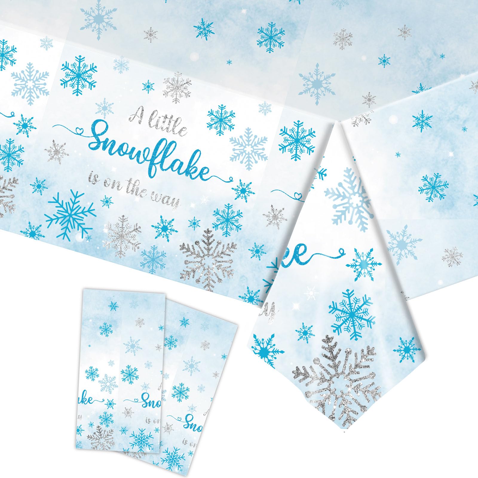 137 x 274 cm Plastic Christmas Tablecloth, Pack of 2, Blue Snowflake Tablecloth, Water-Repellent, Stain Protection, Winter Tablecloths, Snowflake Tablecloths for Winter, Holiday, Christmas Party