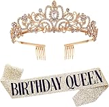 Leixi Birthday Queen Sash & Rhinestone Tiara Set Gold Birthday Kit