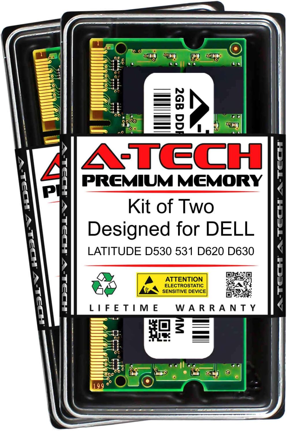 A-Tech 4GB (2 x 2GB) RAM for DELL Latitude D530 531 D620 D630 | DDR2 800MHz SODIMM PC2-6400 200-Pin Non-ECC Memory Upgrade Kit
