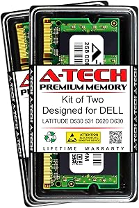 A-Tech 4GB (2 x 2GB) RAM for DELL Latitude D530 531 D620 D630 | DDR2 800MHz SODIMM PC2-6400 200-Pin Non-ECC Memory Upgrade Kit
