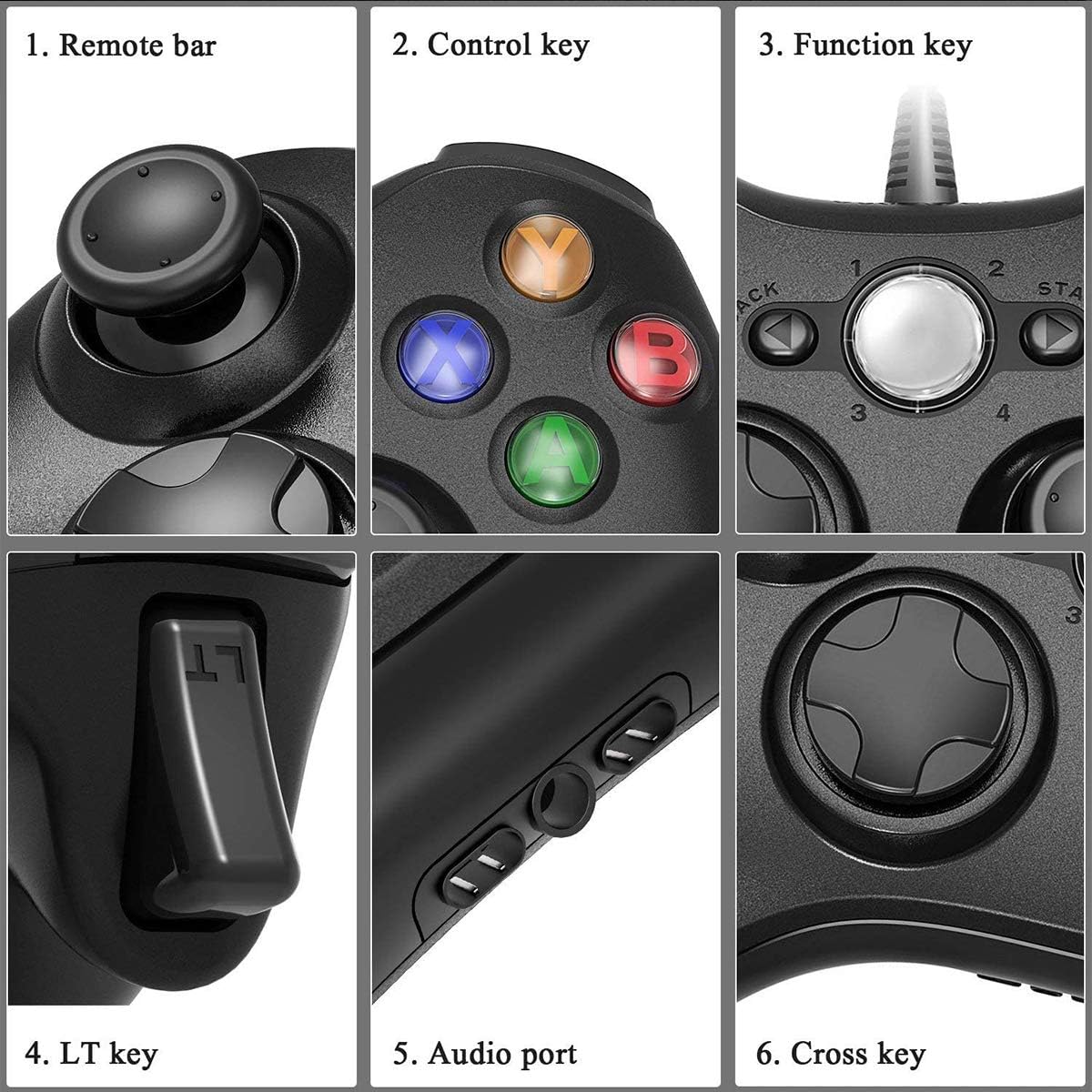 AodoT Xbox 360 Controller, Game Controller Gamepad USB Wired Shoulders Buttons Ergonomic Design Joypad for Microsoft Xbox & Slim 360 PC Windows 7/8/ 10 (Black): Computers & Accessories