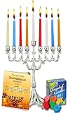 Complete Hanukkah Menorah Set Menorah - Candles - Dreidels - Candle Magic Stick - Hanukkah Handbook