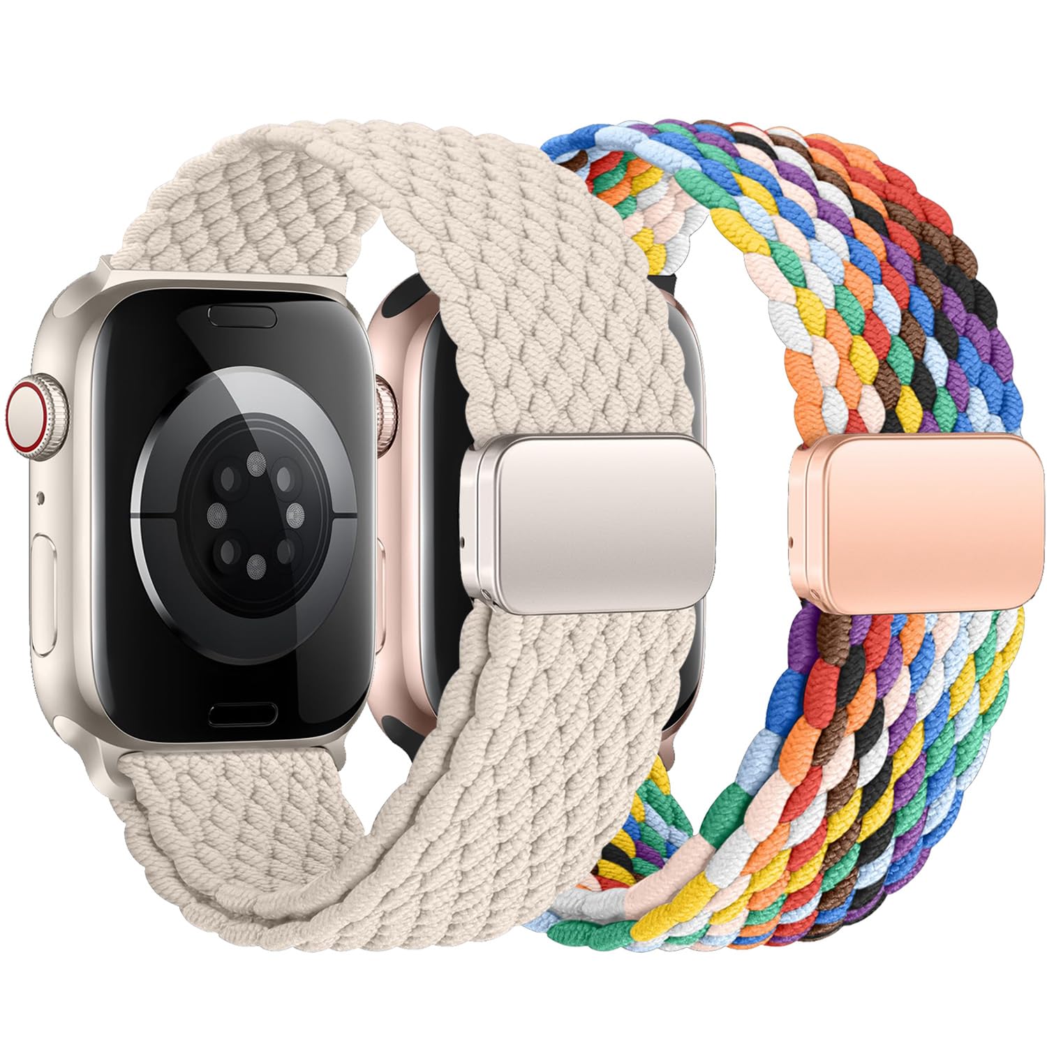 2Pcs Magnetic Braided for Apple Watch Band 45mm 44mm 40mm 41mm Ultra/3/2 49mm 42mm 46mm 38mm Women/Men,Stretchy Elastic Nylon Sport Loop Strap for iWatch Bands series 11 10 9 8 7 6 5 4 3 se 3/2nd 40
