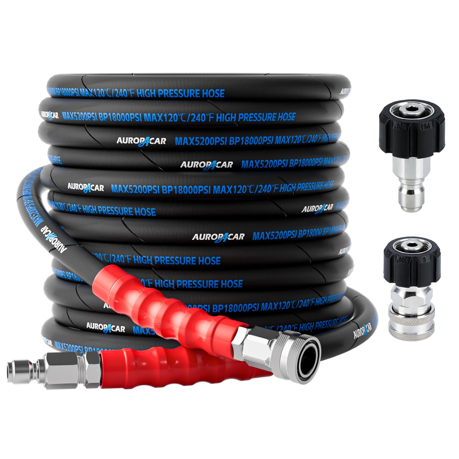 Photo 1 of 3/8'' Pressure Washer Hose 50FT, Kink Resistant High Tensile Wire Braided Power Washer Hose for Hot and Cold Water with 2 Pcs M22-14mm 3/8" Quick Connect Kit, 5200PSI Commercial Industrial Grade