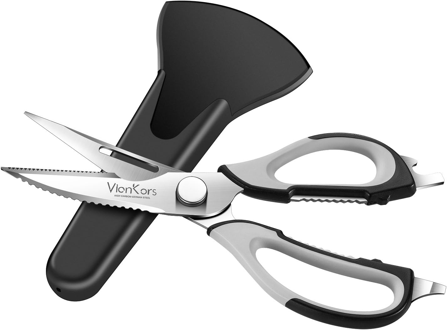 Kitchen Shears Multi Purpose Scissors - VIANKORS premium stainless steel kitchen shears with magnetic plastic sheath, Adjustable Screw, Heavy Duty, Razor Sharp, Ergonomic Handle