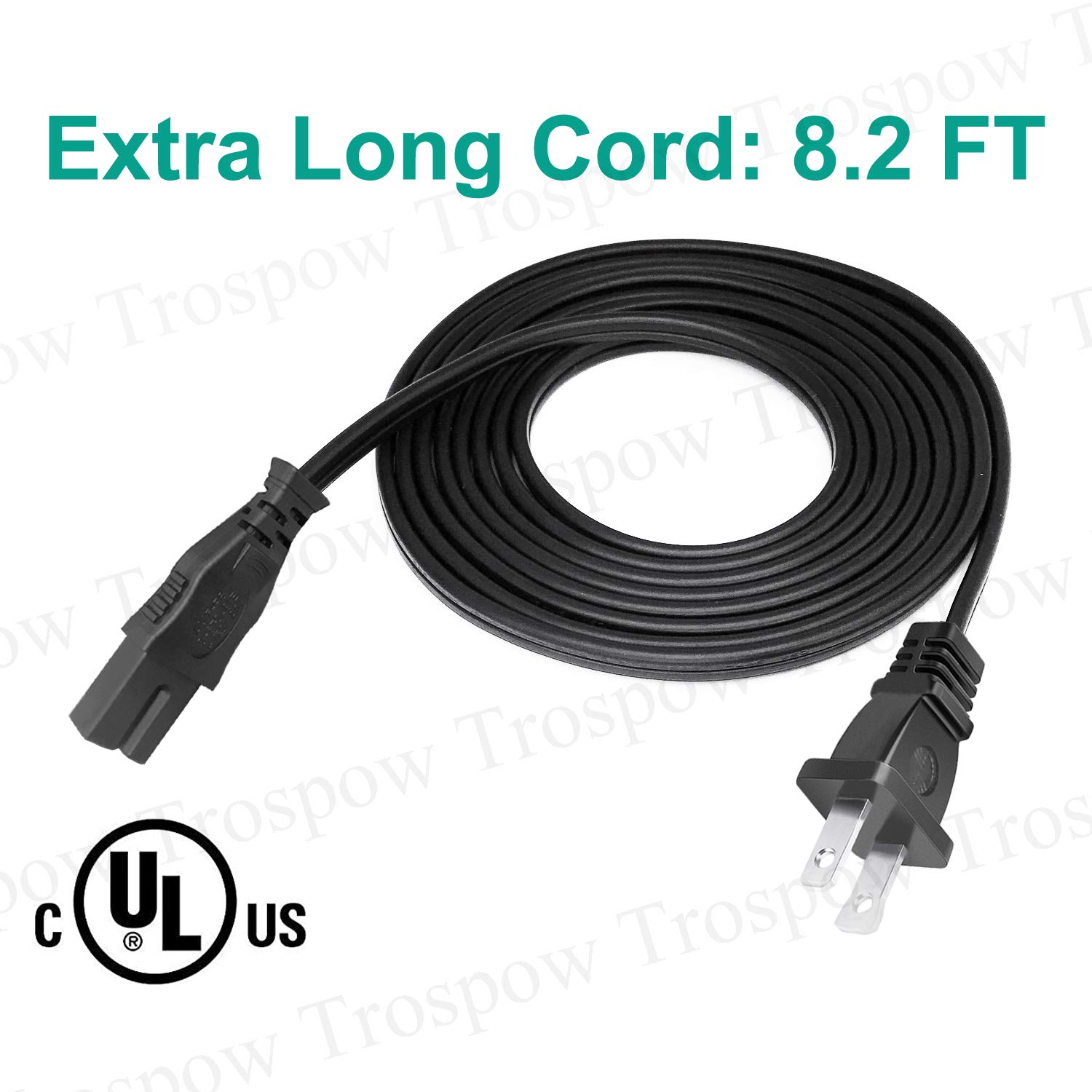 8.2ft 2 Prong Figure D Power Cord Replacement for Brother Singer Janome Husqvarna Pfaff Baby-Lock Viking White Sewing Machine AC Power Cord Cable