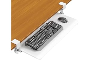ERGOMAKER Keyboard Tray Under Desk, Pull Out Keyboard Tray with C Clamp Mount, 25.6" (29.7" Including Clamps) x 11.8" Slide-Out Platform Computer Drawer for Typing, Keyboard & Mouse Tray, White