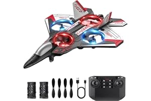 Sucpeii RC Plane, Foam Remote Control Airplane, Drone for Kids, RC Aircraft for Boys and Girls, Fighter Jet Helicopter with LED Lights, Altitude Hold, 360° Flip Stunt Rotation, Speed Adjust Flying Toy