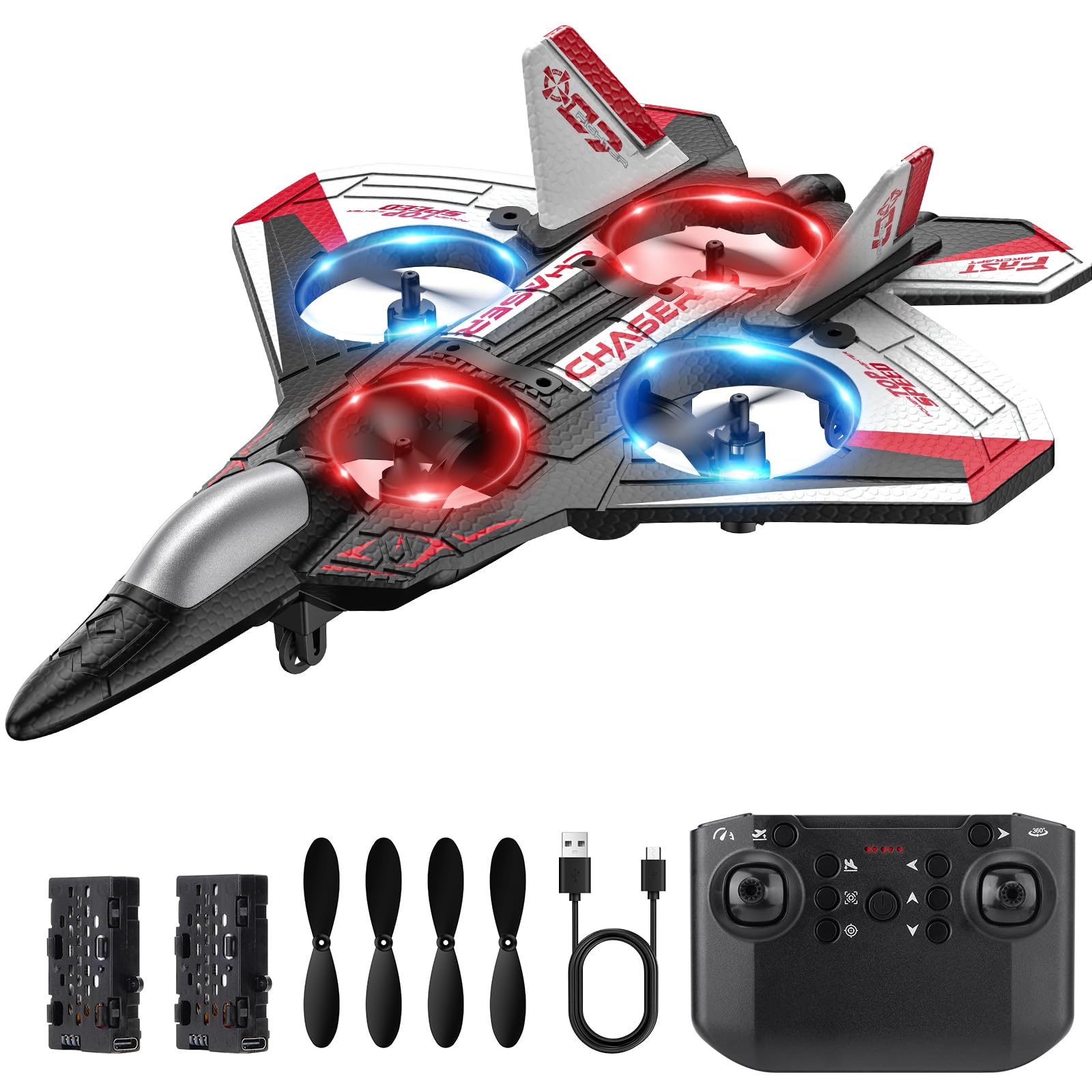 Photo 1 of Sucpeii RC Plane, Foam Remote Control Airplane, Drone for Kids, RC Aircraft for Boys and Girls, Fighter Jet Helicopter with LED Lights, Altitude Hold, 360° Flip Stunt Rotation, Speed Adjust Flying Toy