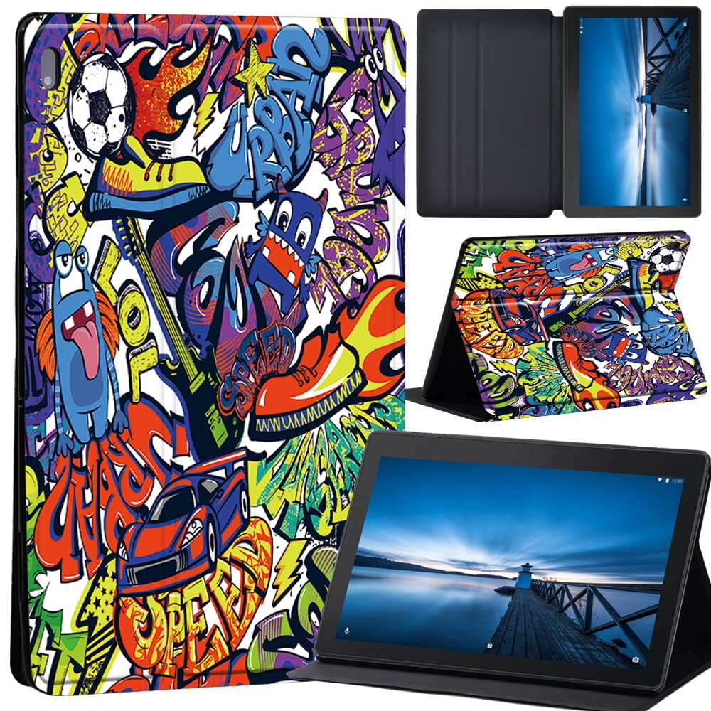 Design Case for Lenovo Tab M10 TB-X605F/ TB-X605L/ TB-X505F/ TB-X505L - Leather Tri-Fold Stand Cover Case for Lenovo Tab M10 10.1-Inch Tablet, (graffiti001)