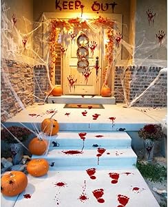 Halloween Party Decorations Zombie Vampire Halloween Party Decor Bloody Hand Footprints Window Wall Decals Zombie Vampire Party Supplies Decorations for Kids Party Floor Sticker Clings