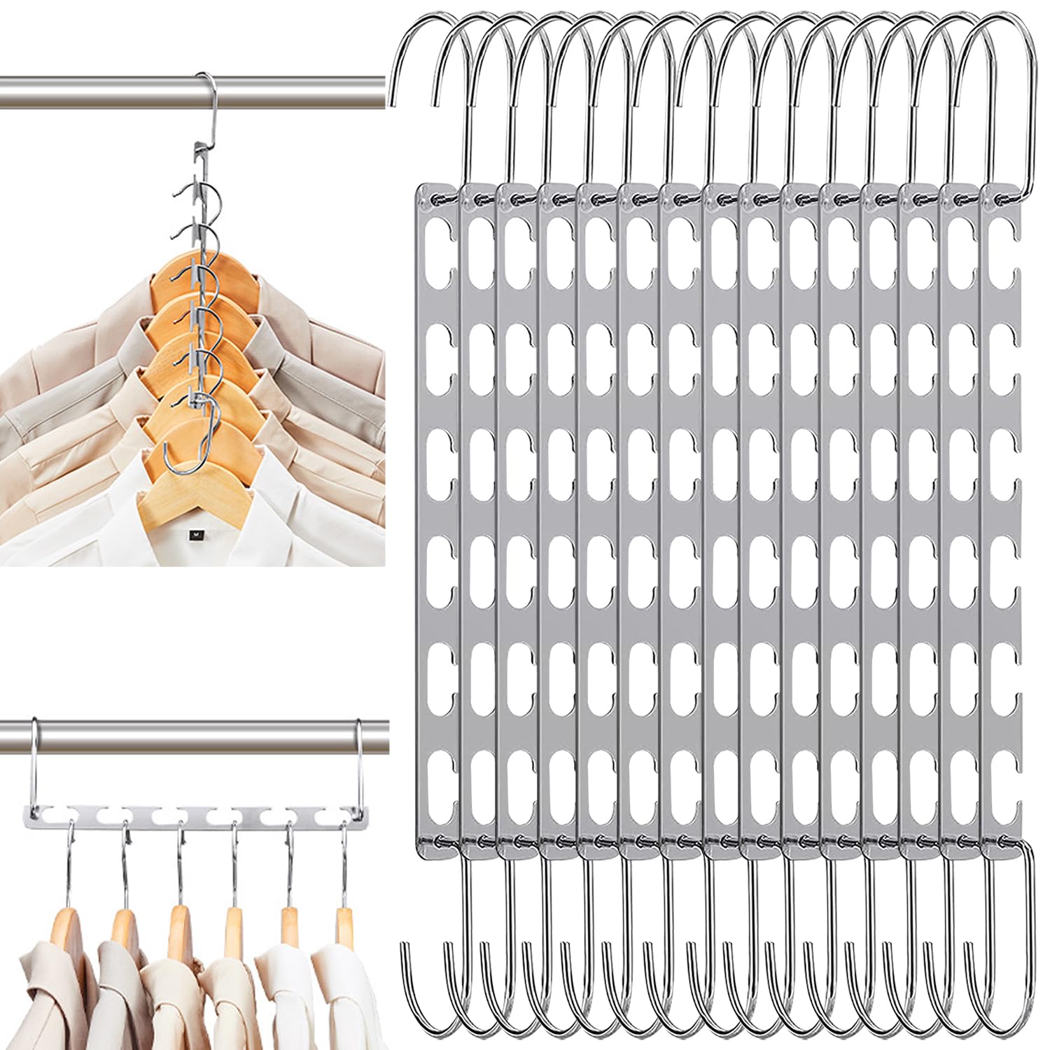Lighterday Space Saving Hangers - 15 Pcs Magic Hangers for Trousers, Coats & Clothes