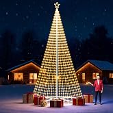 20ft-1940 LEDs Flagpole Christmas Tree Light Kit Decoration, Warm-Color | 8 Mode Christmas Tree Lights with Flag Pole &amp; Star Topper, for Front Yard, Porches, Patios and Outdoor Christmas Decoration