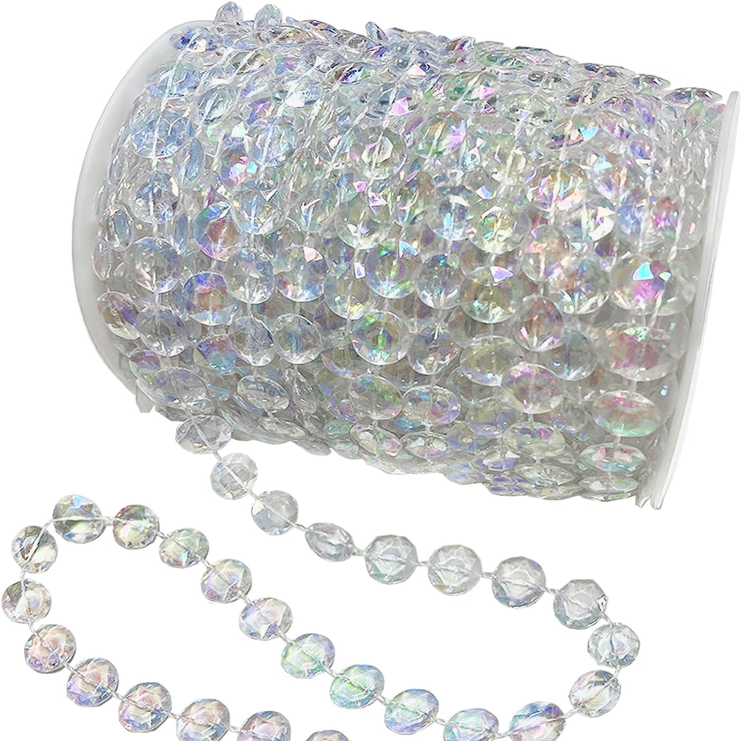 Wreaths, Garlands & Swags - Jishi 99ft Crystal Beads Garland Strand, Iridescent Clear Acrylic Diamond Beads String Roll for Crafts, Beaded Curtains, Wedding Party Decorations, Plastic Crystal Garland for Christmas Tree Ornaments