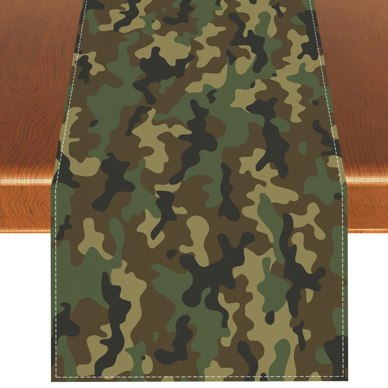 Photo 1 of Rvsticty Linen Camouflage Table Runner Army Military Coast Guard Air Force Camo Themed Birthday Party Decorations and Supplies for Kitchen Table-13×72''