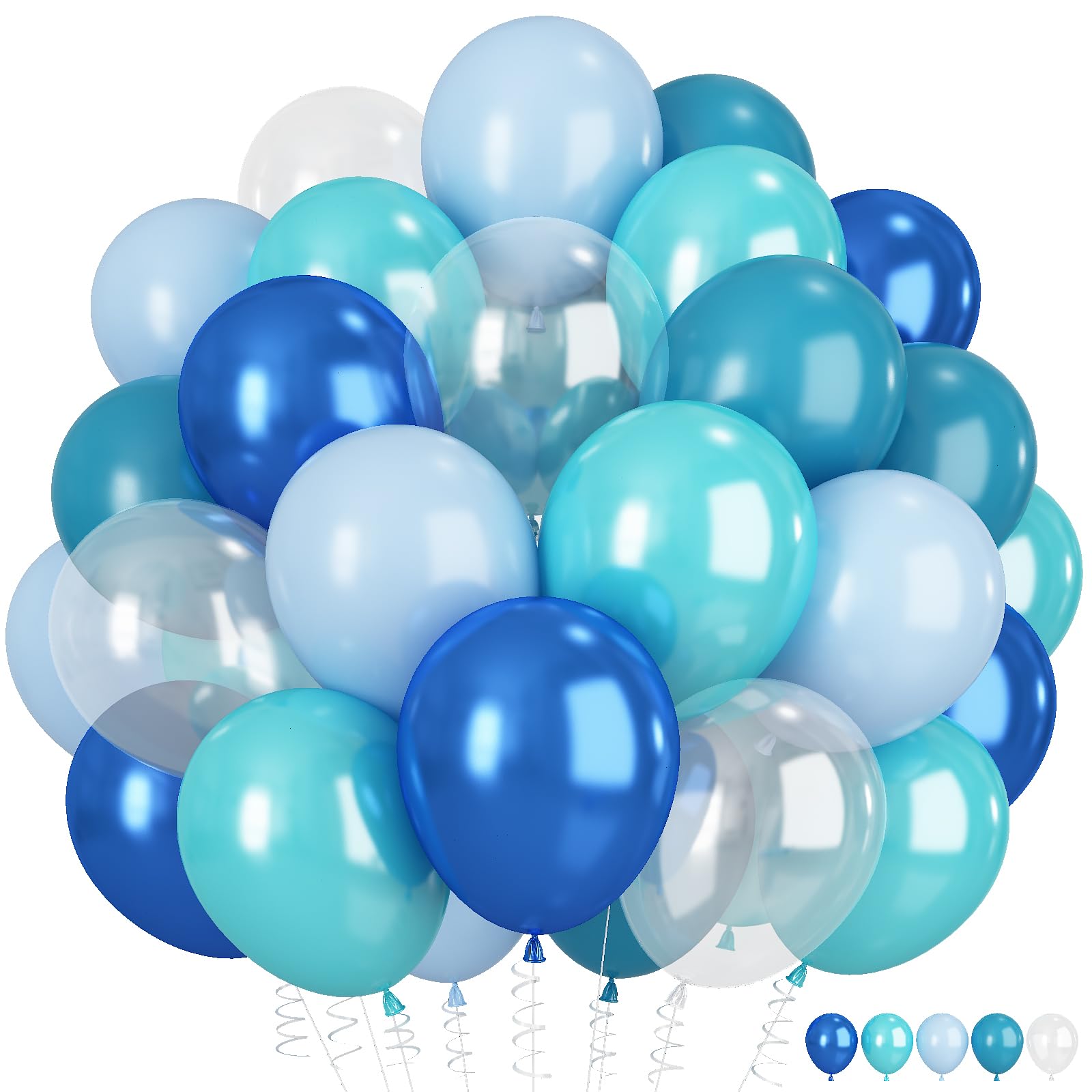 Froova Under The Sea Balloons, 12 Inch Ocean Blue Balloons Metallic Blue Teal and Clear Balloon for Ocean Shark Sea Baby Shower Beach Pool Birthday Party Decorations