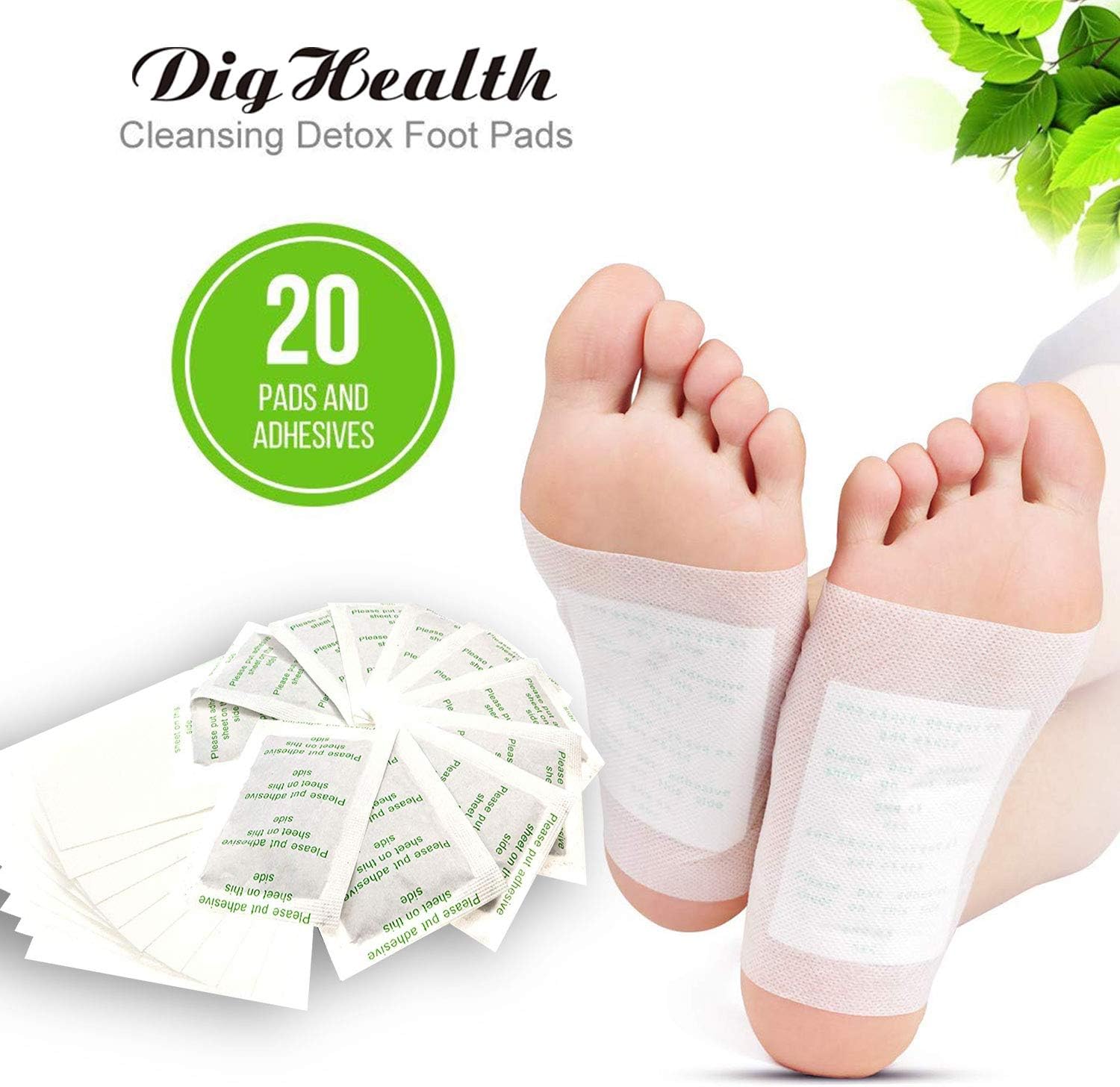 20 Pcs Foot Detox Pads, Dighealth Detox Feet Pads, Detox Foot Patches to Remove Body Toxins, Detoxify Toxin Pain Relief, Foot Pads Detox for Weight Loss and Stress Relief, Bamboo Vinegar Cleanse Patch