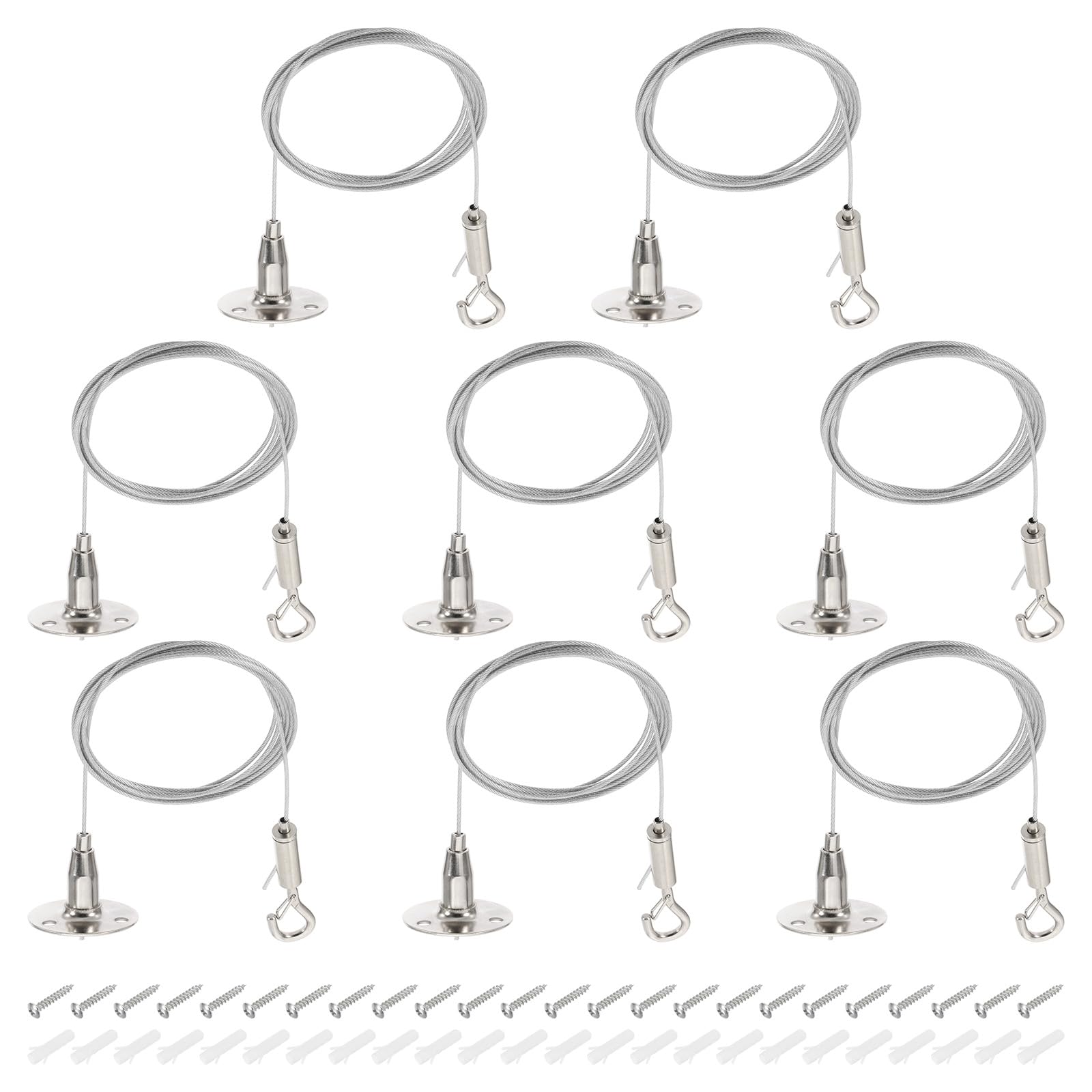 PATIKIL 8 Pcs Adjustable Picture Hanging Wire Kit, 2m/6.6ft Fit for 1.5mm Wire Heavy Duty PVC Coated Stainless Steel Wire Rope Hanger Hardware with Hanging Disc for Hanging Mirrors, Frames